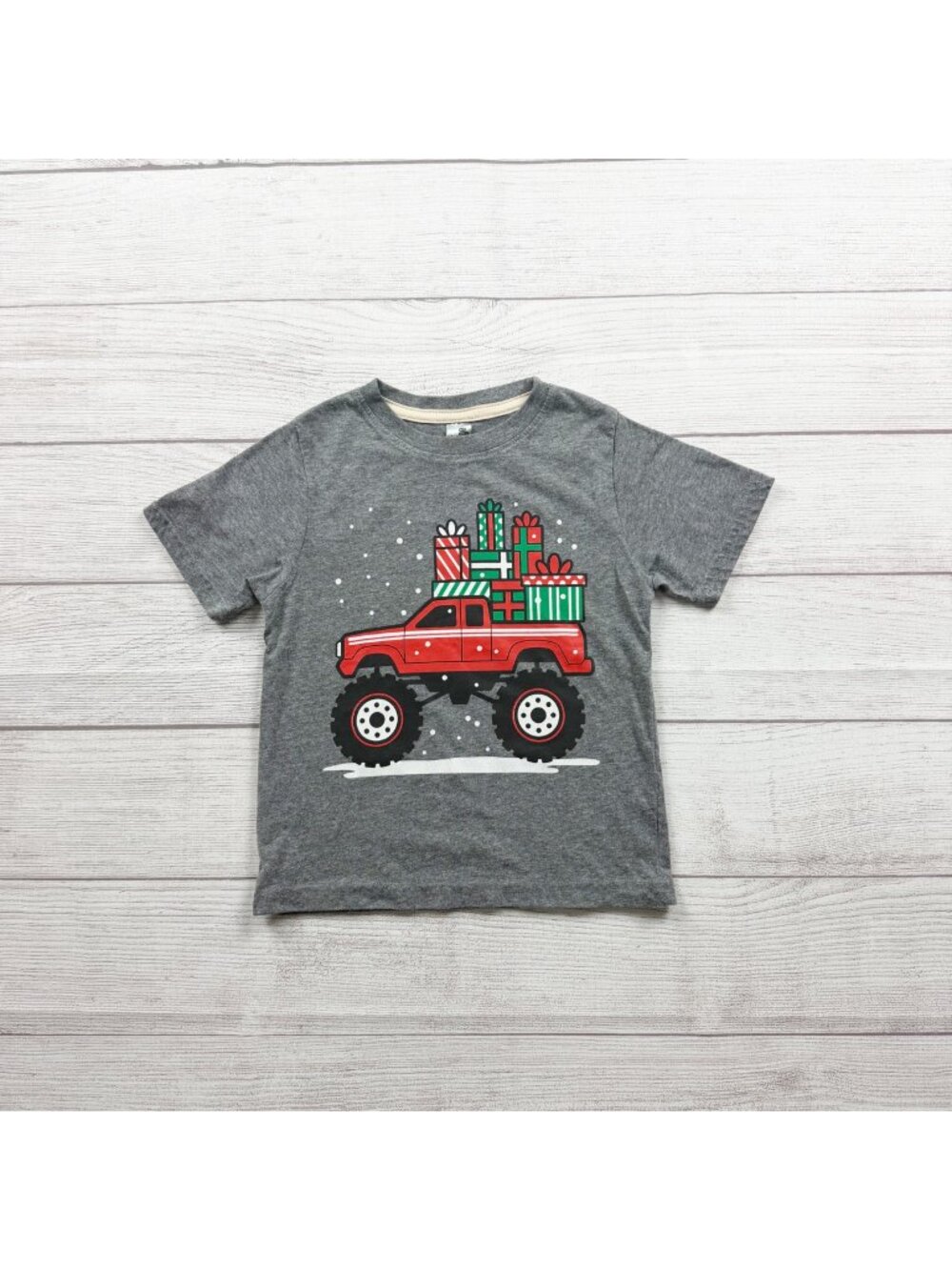 Instant Message Toddler Gray T-Shirt Red Monster Truck Holiday Christmas 3T